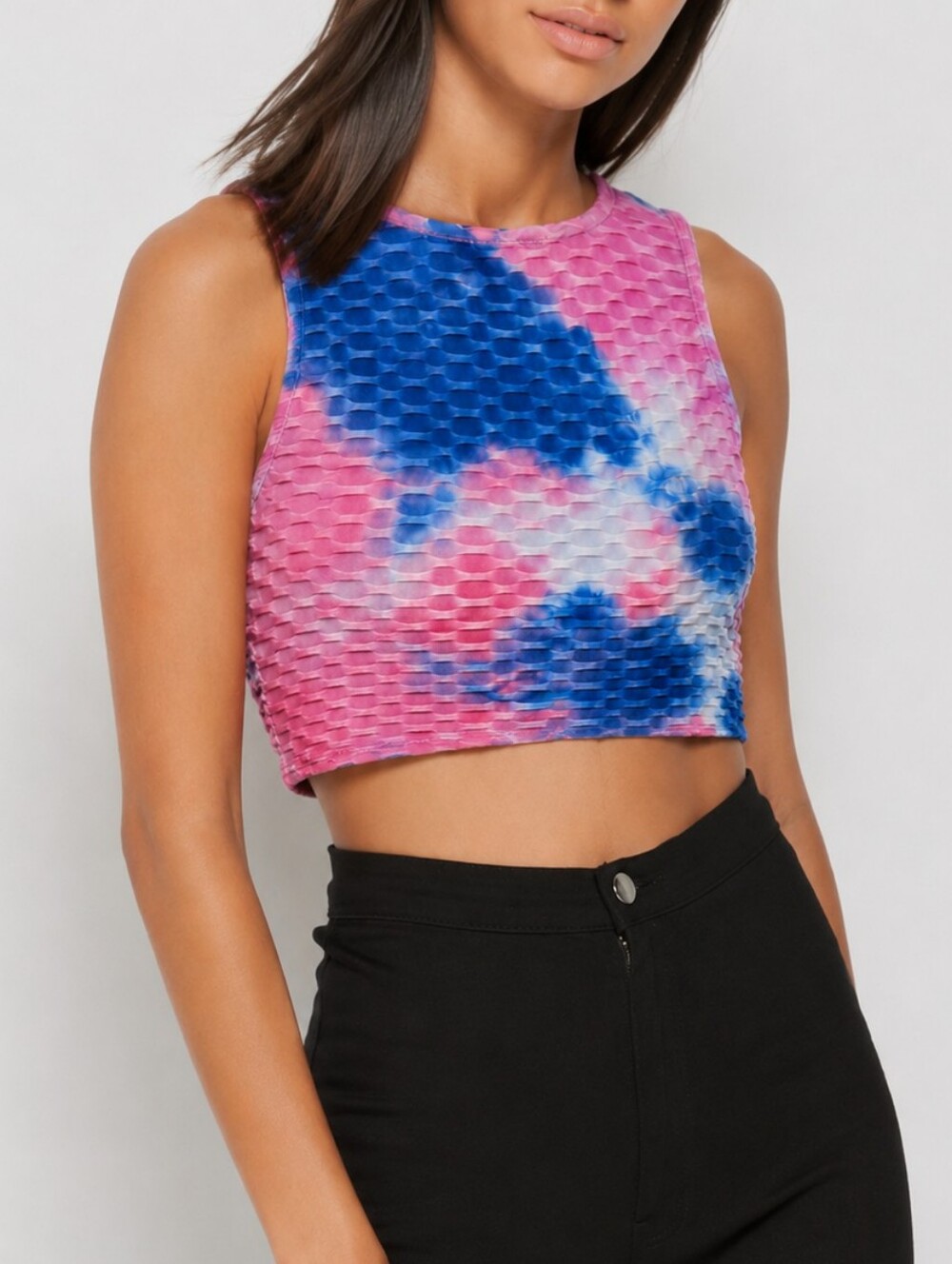 Rue21 Pink Blue Tie Dye Textured Crop Tank XL